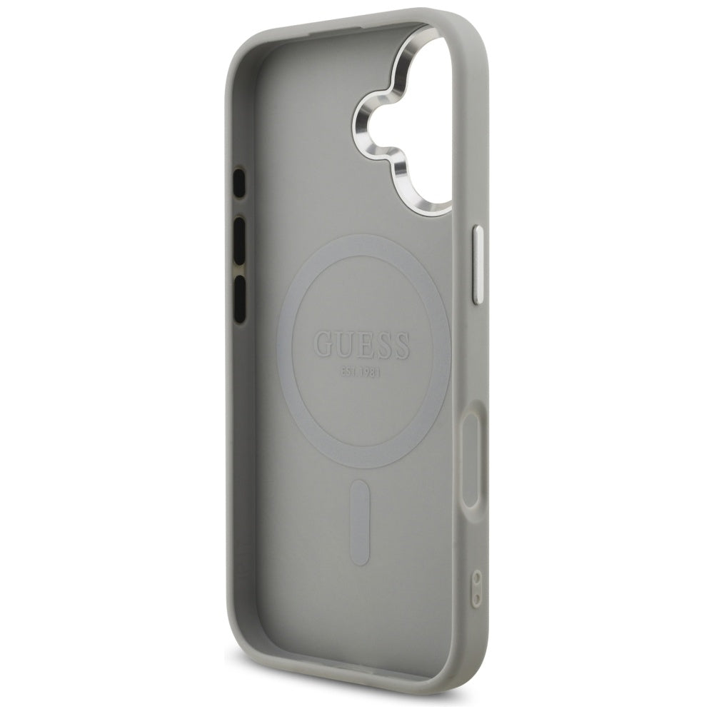 Custodia MagSafe per Apple iPhone 17, Guess, Glitter Triangle Logo, Argento