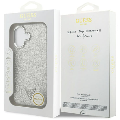 Custodia MagSafe per Apple iPhone 17, Guess, Glitter Triangle Logo, Argento