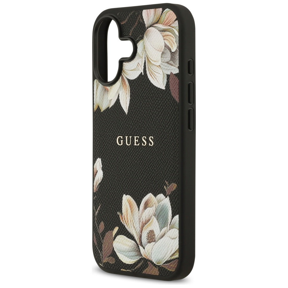 Custodia MagSafe per Apple iPhone 17, Guess, Grained Flowers, Nera