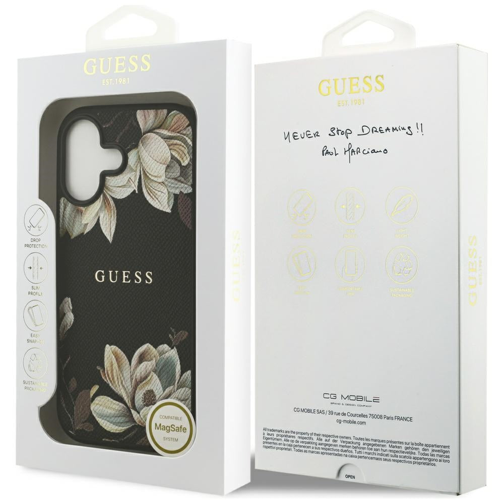 Custodia MagSafe per Apple iPhone 17, Guess, Grained Flowers, Nera