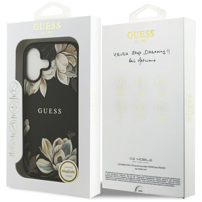 Custodia MagSafe per Apple iPhone 17, Guess, Grained Flowers, Nera
