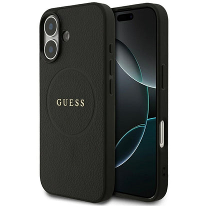Custodia MagSafe per Apple iPhone 17, Guess, Grained Gold Ring, Nera
