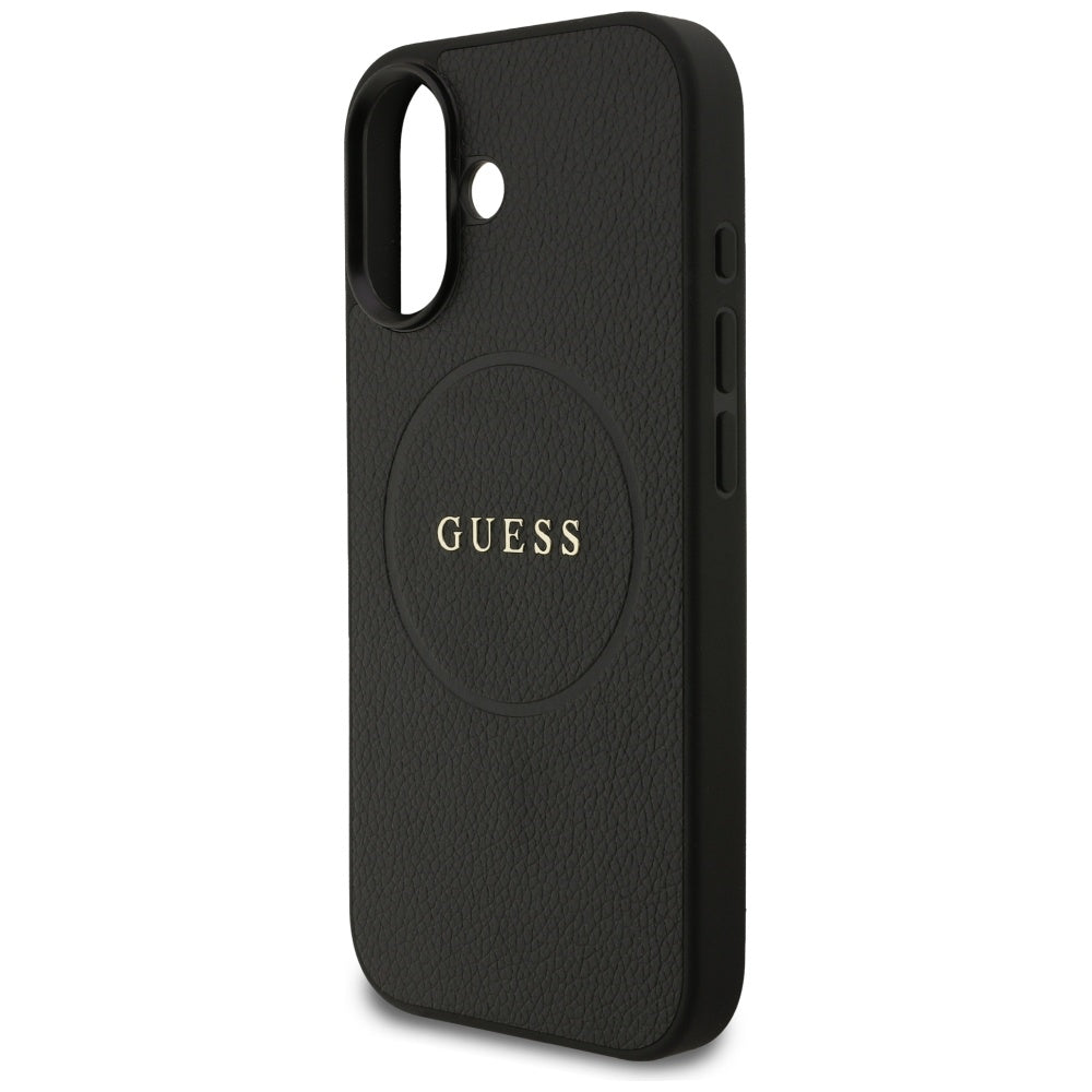 Custodia MagSafe per Apple iPhone 17, Guess, Grained Gold Ring, Nera