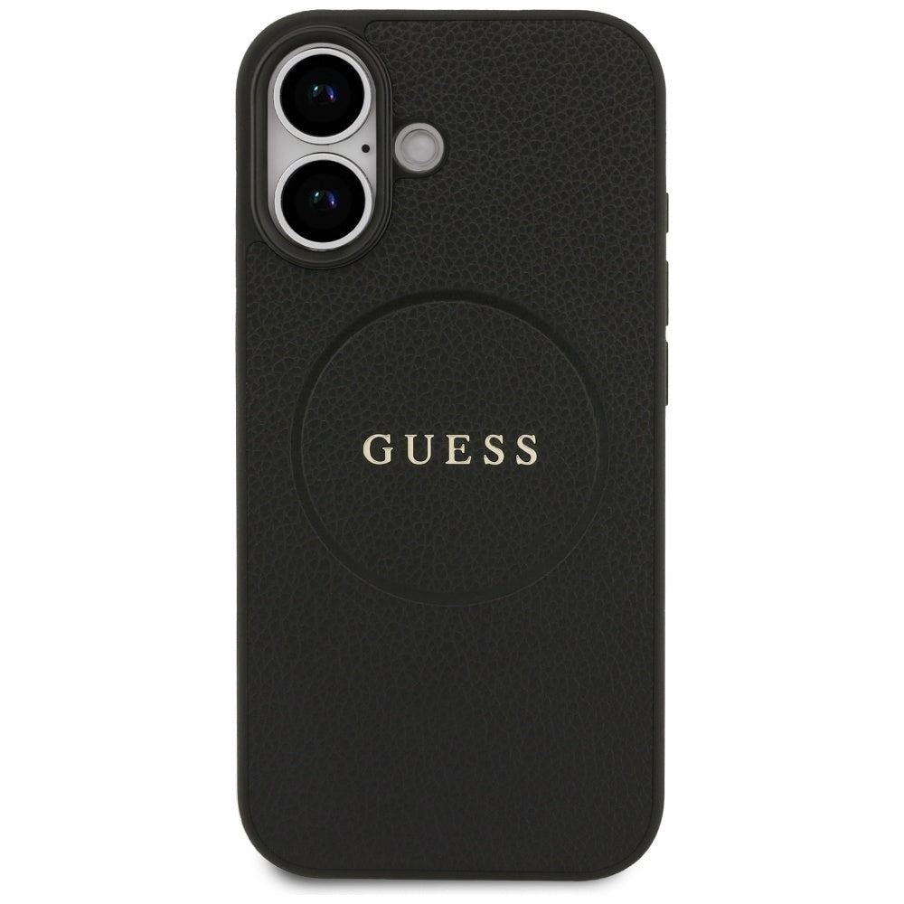 Custodia MagSafe per Apple iPhone 17, Guess, Grained Gold Ring, Nera
