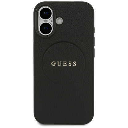 Custodia MagSafe per Apple iPhone 17, Guess, Grained Gold Ring, Nera