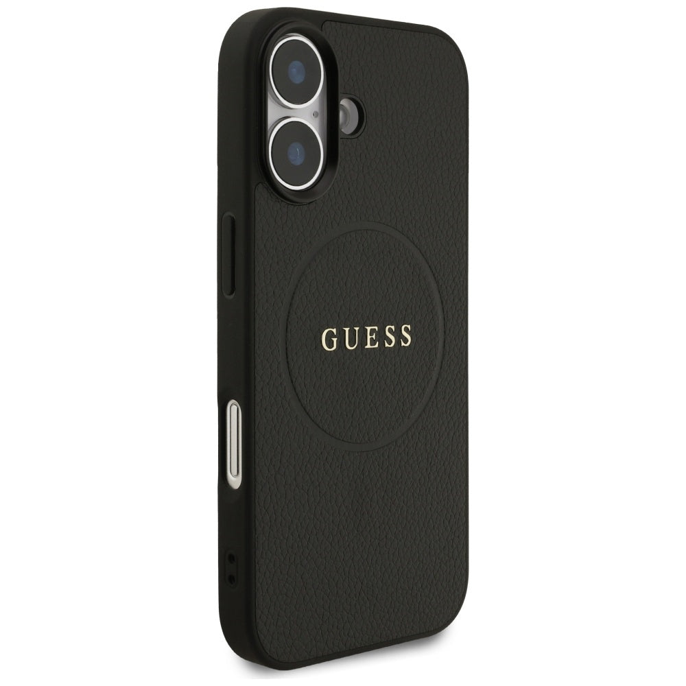 Custodia MagSafe per Apple iPhone 17, Guess, Grained Gold Ring, Nera