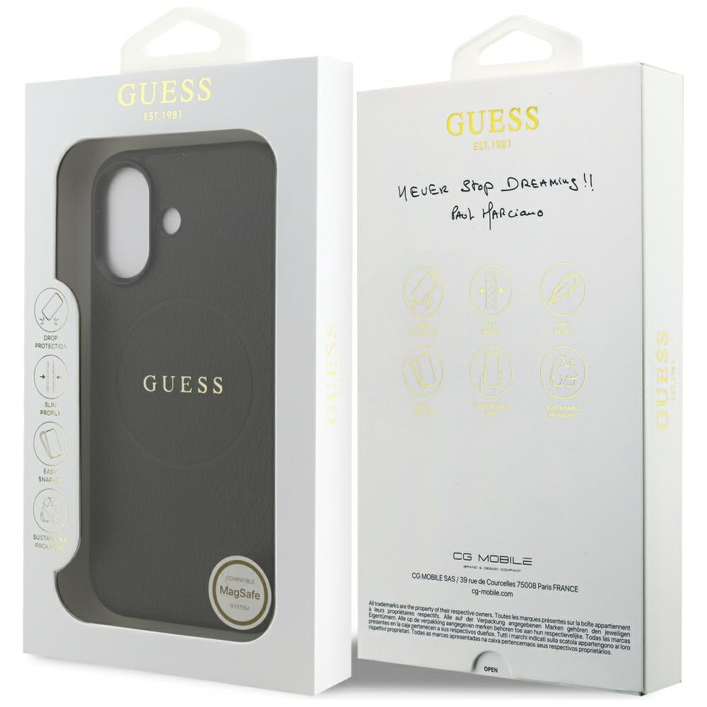 Custodia MagSafe per Apple iPhone 17, Guess, Grained Gold Ring, Nera