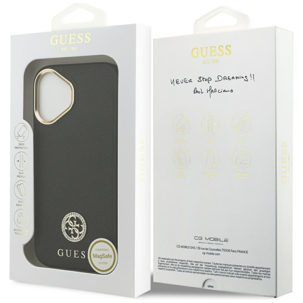 Custodia MagSafe per Apple iPhone 17, Guess, Grained Strass Logo, Nera
