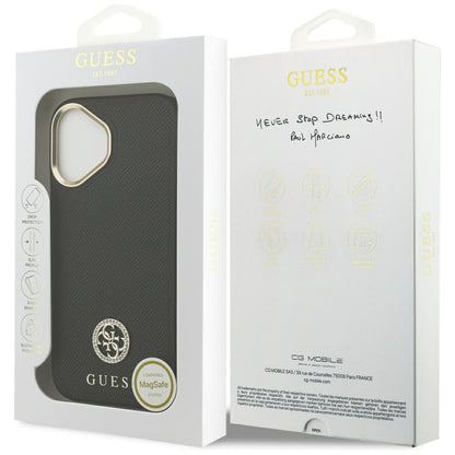 Custodia MagSafe per Apple iPhone 17, Guess, Grained Strass Logo, Nera