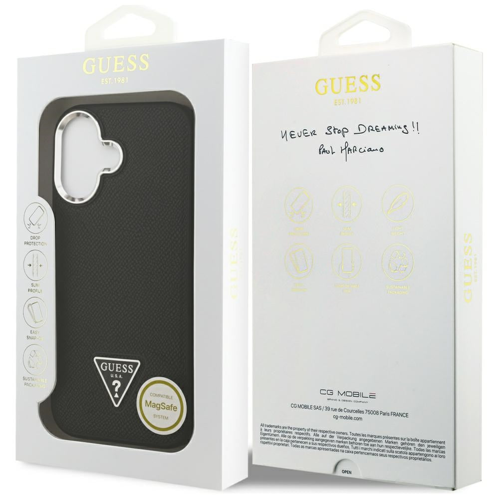 Custodia MagSafe per Apple iPhone 17, Guess, Logo Triangolo Granulato, Nera