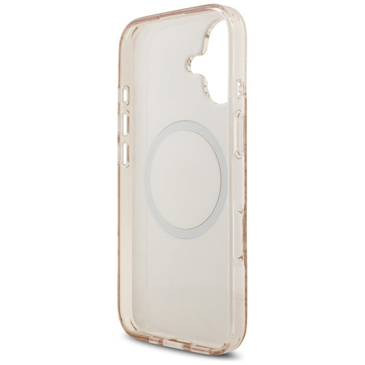 Custodia MagSafe per Apple iPhone 17, Guess, IML Flowers Allover Electroplated with Pearl Strap, Nera