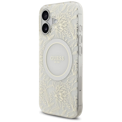 Custodia MagSafe per Apple iPhone 17, Guess, IML Flowers with Pearl Strap, Bianca