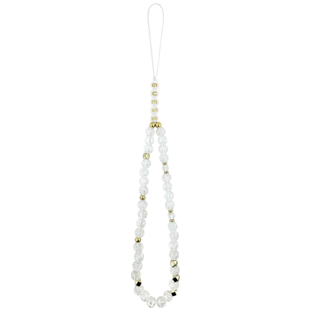 Custodia MagSafe per Apple iPhone 17, Guess, IML Flowers with Pearl Strap, Bianca