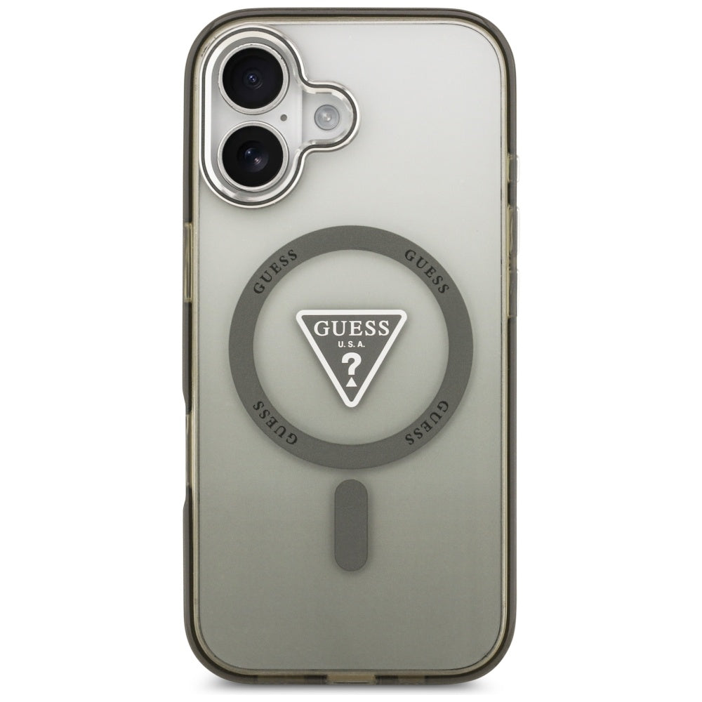 Custodia MagSafe per Apple iPhone 17, Guess, Logo Triangolo Gradiente IML, Cachi Argentato