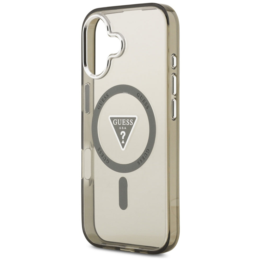 Custodia MagSafe per Apple iPhone 17, Guess, Logo Triangolo Gradiente IML, Cachi Argentato