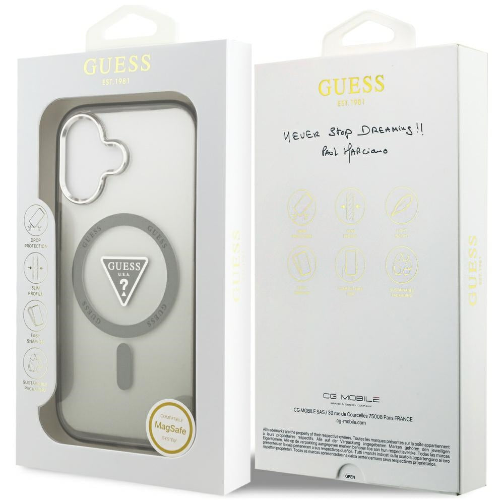 Custodia MagSafe per Apple iPhone 17, Guess, Logo Triangolo Gradiente IML, Cachi Argentato