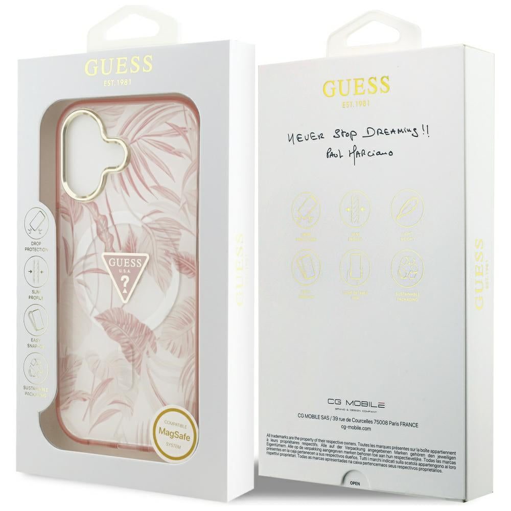 Custodia MagSafe per Apple iPhone 17, Guess, Jungle Tonal Triangle, Rosa