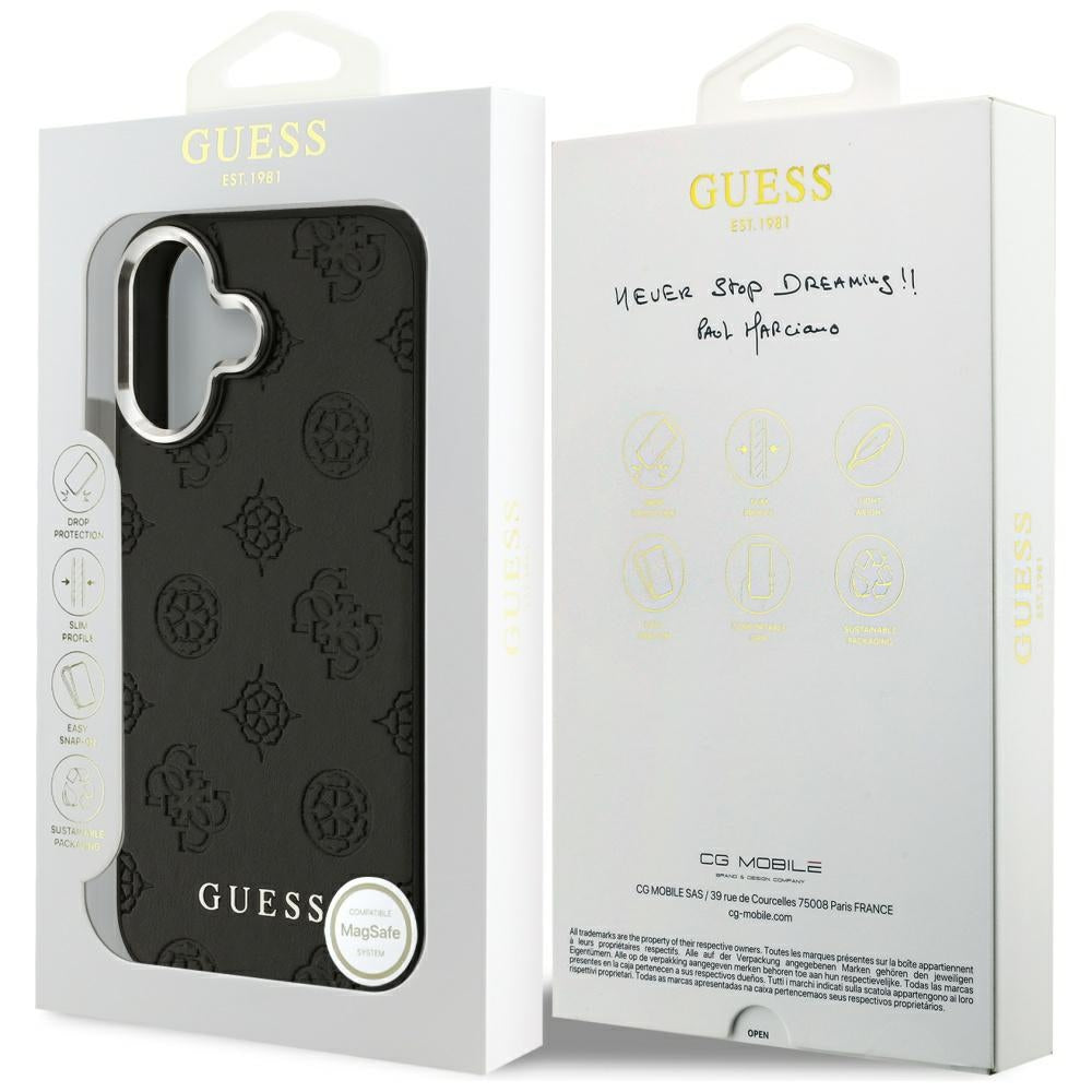 Custodia MagSafe per Apple iPhone 17, Guess, Peony Hot Stamp Script, Nera