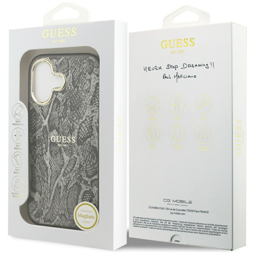 Custodia MagSafe per Apple iPhone 17, Guess, Python Pattern, Nera