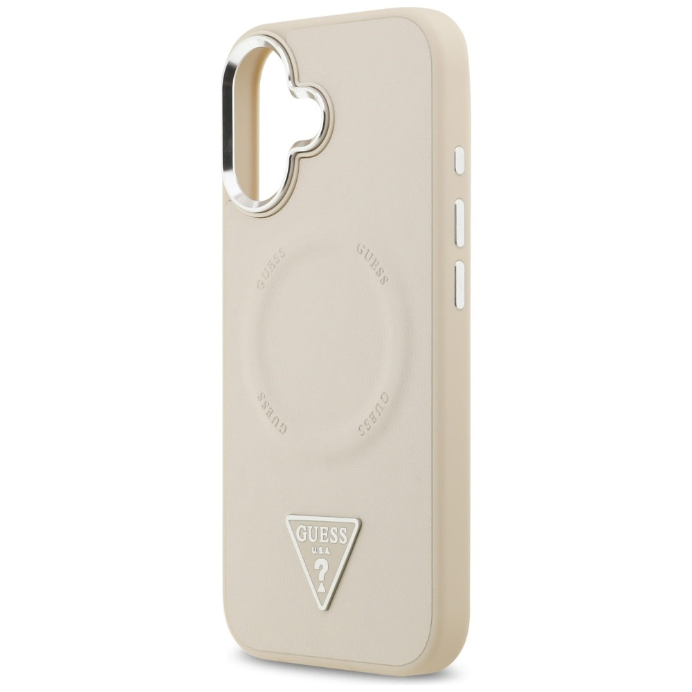 Custodia MagSafe per Apple iPhone 17, Guess, Logo Triangolo, Beige Argentato