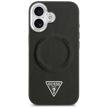 Custodia MagSafe per Apple iPhone 17, Guess, Logo Triangolo, Nera Argentata