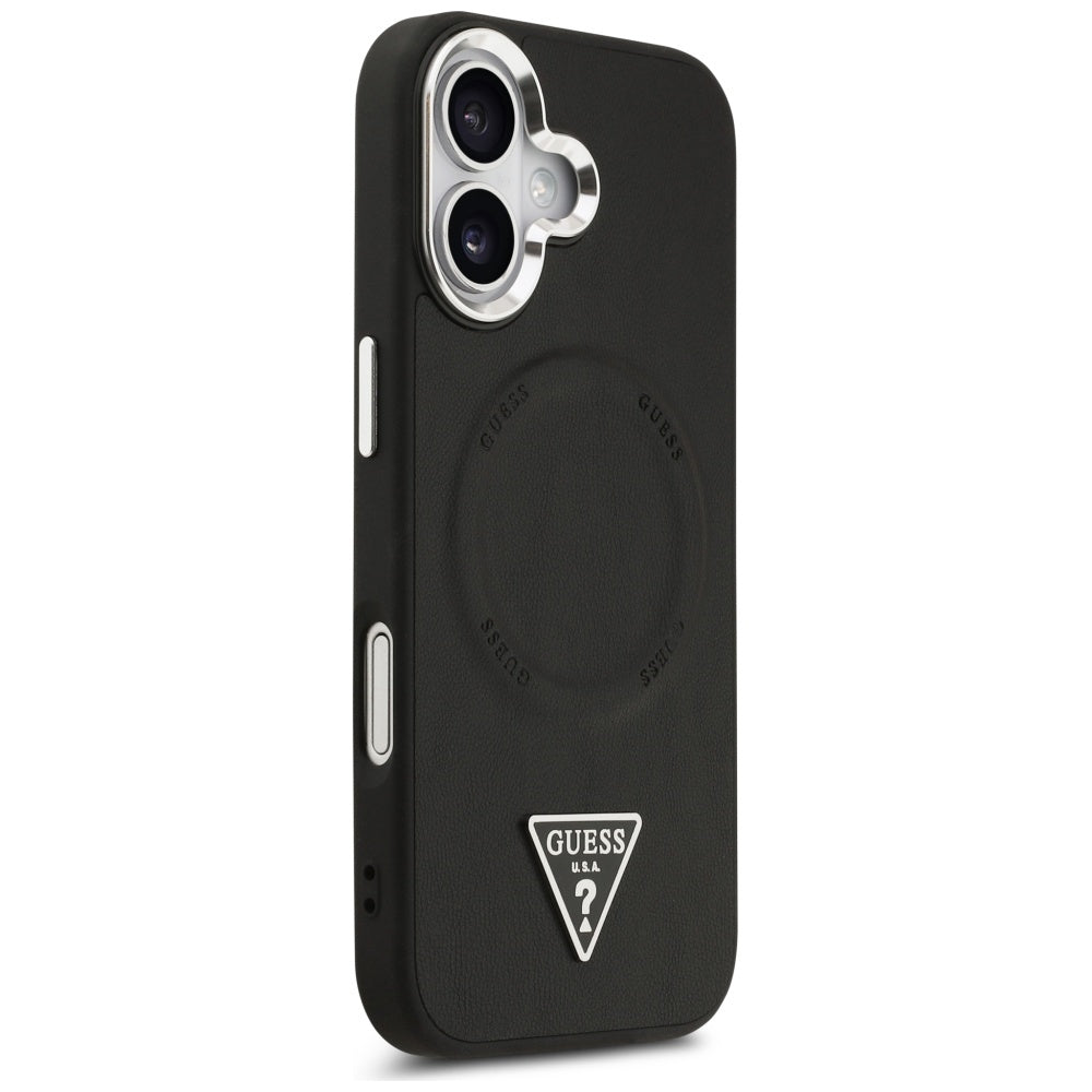 Custodia MagSafe per Apple iPhone 17, Guess, Logo Triangolo, Nera Argentata