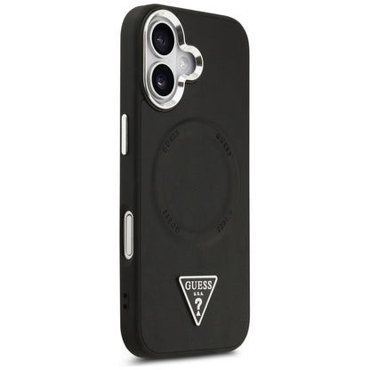 Custodia MagSafe per Apple iPhone 17, Guess, Logo Triangolo, Nera Argentata