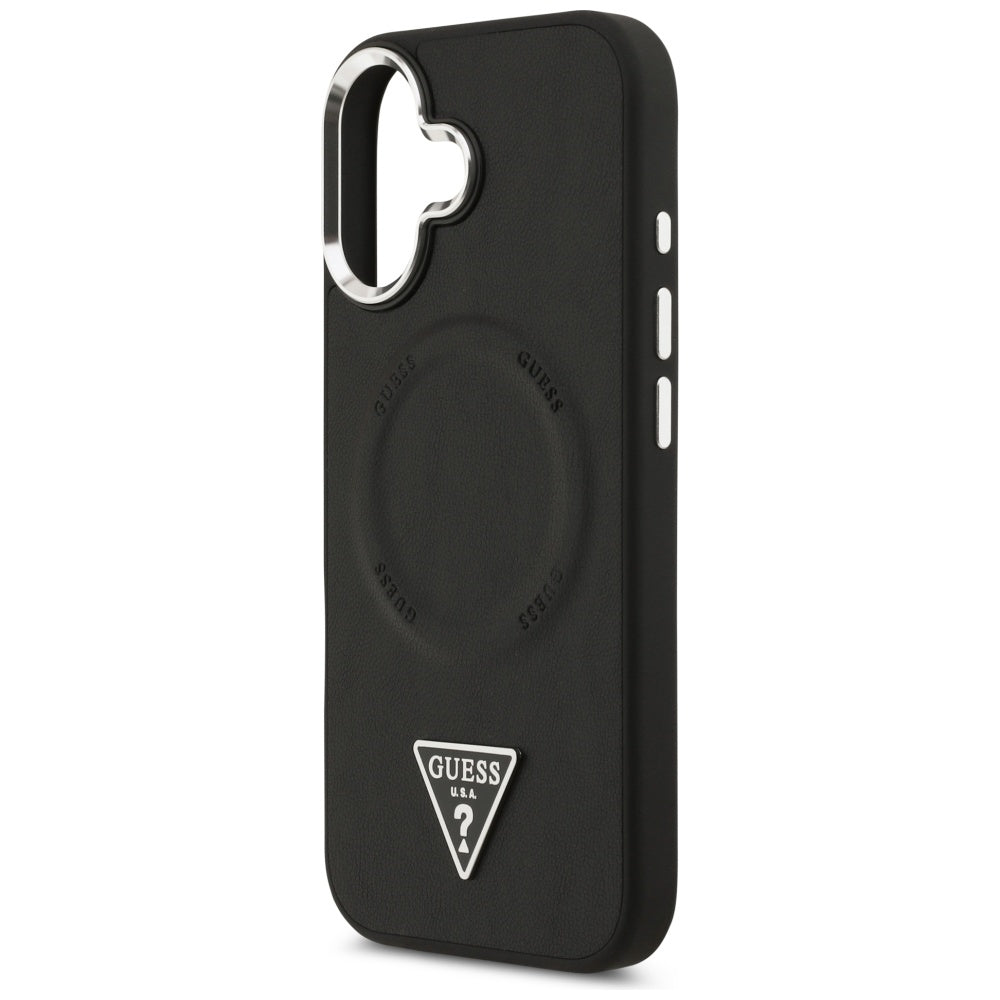Custodia MagSafe per Apple iPhone 17, Guess, Logo Triangolo, Nera Argentata