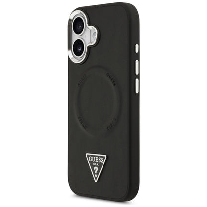 Custodia MagSafe per Apple iPhone 17, Guess, Logo Triangolo, Nera Argentata