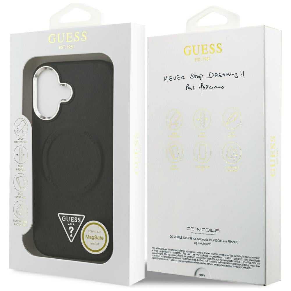Custodia MagSafe per Apple iPhone 17, Guess, Logo Triangolo, Nera Argentata