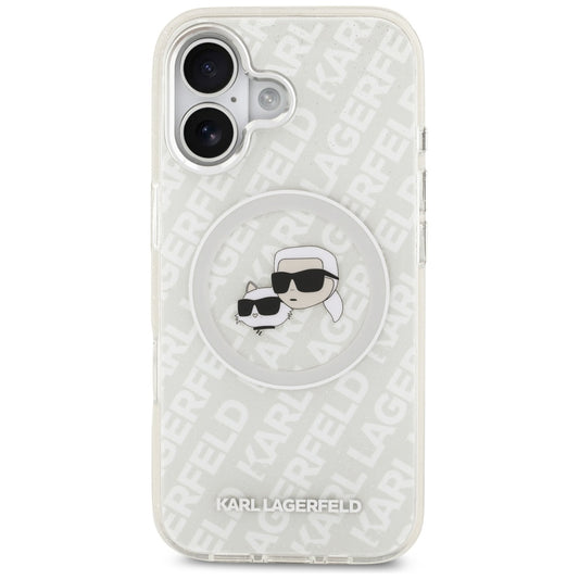 Custodia MagSafe per Apple iPhone 17, Karl Lagerfeld, IML Glitter Karl & Choupette's Heads, Grigio