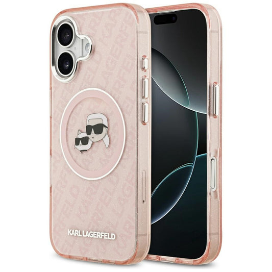 Custodia MagSafe per Apple iPhone 17, Karl Lagerfeld, IML Glitter Karl & Choupette's Heads, Rosa