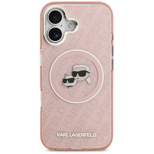 Custodia MagSafe per Apple iPhone 17, Karl Lagerfeld, IML Glitter Karl & Choupette's Heads, Rosa