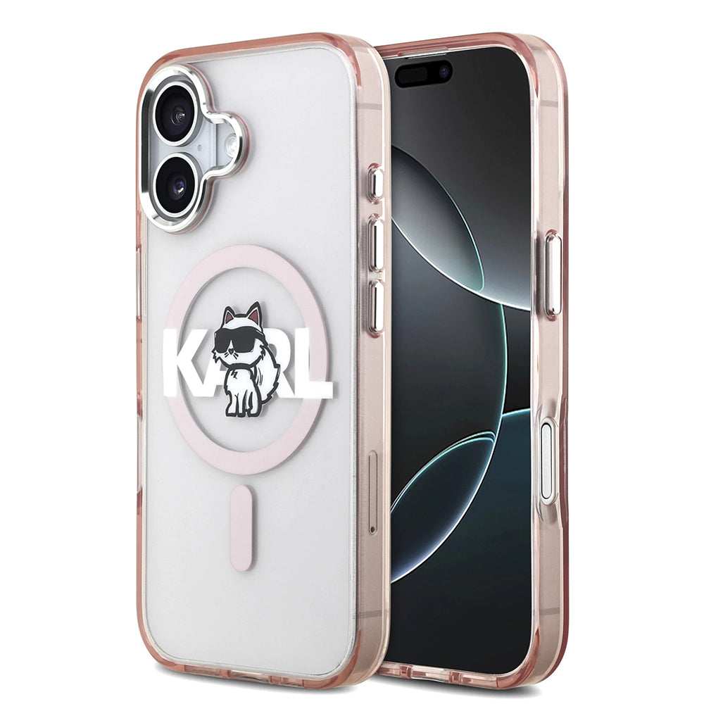 Custodia MagSafe per Apple iPhone 17, Karl Lagerfeld, IML Sketch Logo Choupette, Rosa