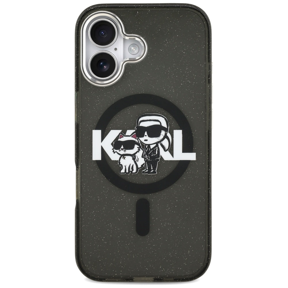 Custodia MagSafe per Apple iPhone 17, Karl Lagerfeld, IML Sketch Logo Glitter Karl & Choupette, Nera