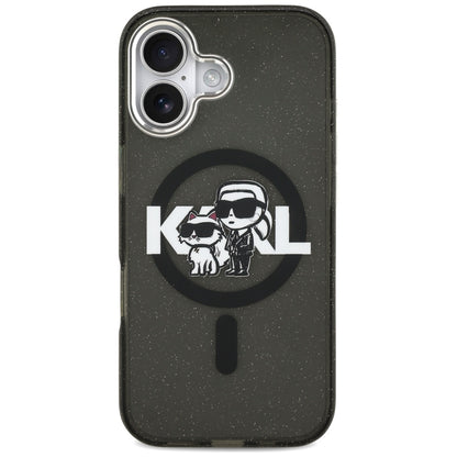 Custodia MagSafe per Apple iPhone 17, Karl Lagerfeld, IML Sketch Logo Glitter Karl & Choupette, Nera