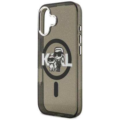 Custodia MagSafe per Apple iPhone 17, Karl Lagerfeld, IML Sketch Logo Glitter Karl & Choupette, Nera