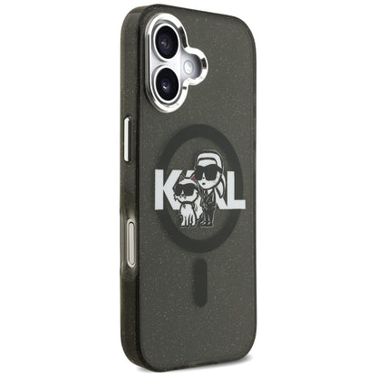 Custodia MagSafe per Apple iPhone 17, Karl Lagerfeld, IML Sketch Logo Glitter Karl & Choupette, Nera