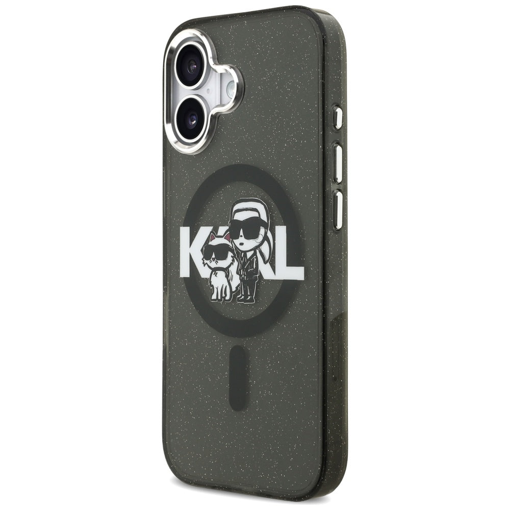 Custodia MagSafe per Apple iPhone 17, Karl Lagerfeld, IML Sketch Logo Glitter Karl & Choupette, Nera