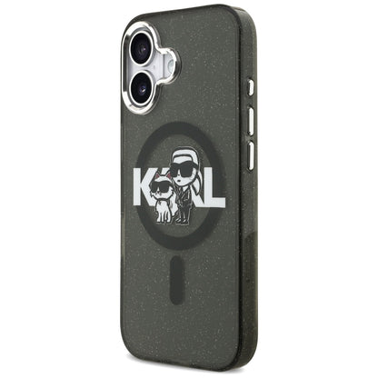 Custodia MagSafe per Apple iPhone 17, Karl Lagerfeld, IML Sketch Logo Glitter Karl & Choupette, Nera