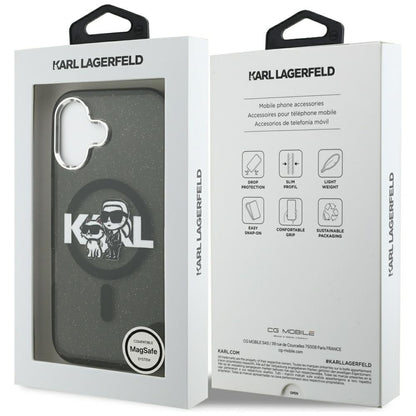 Custodia MagSafe per Apple iPhone 17, Karl Lagerfeld, IML Sketch Logo Glitter Karl & Choupette, Nera