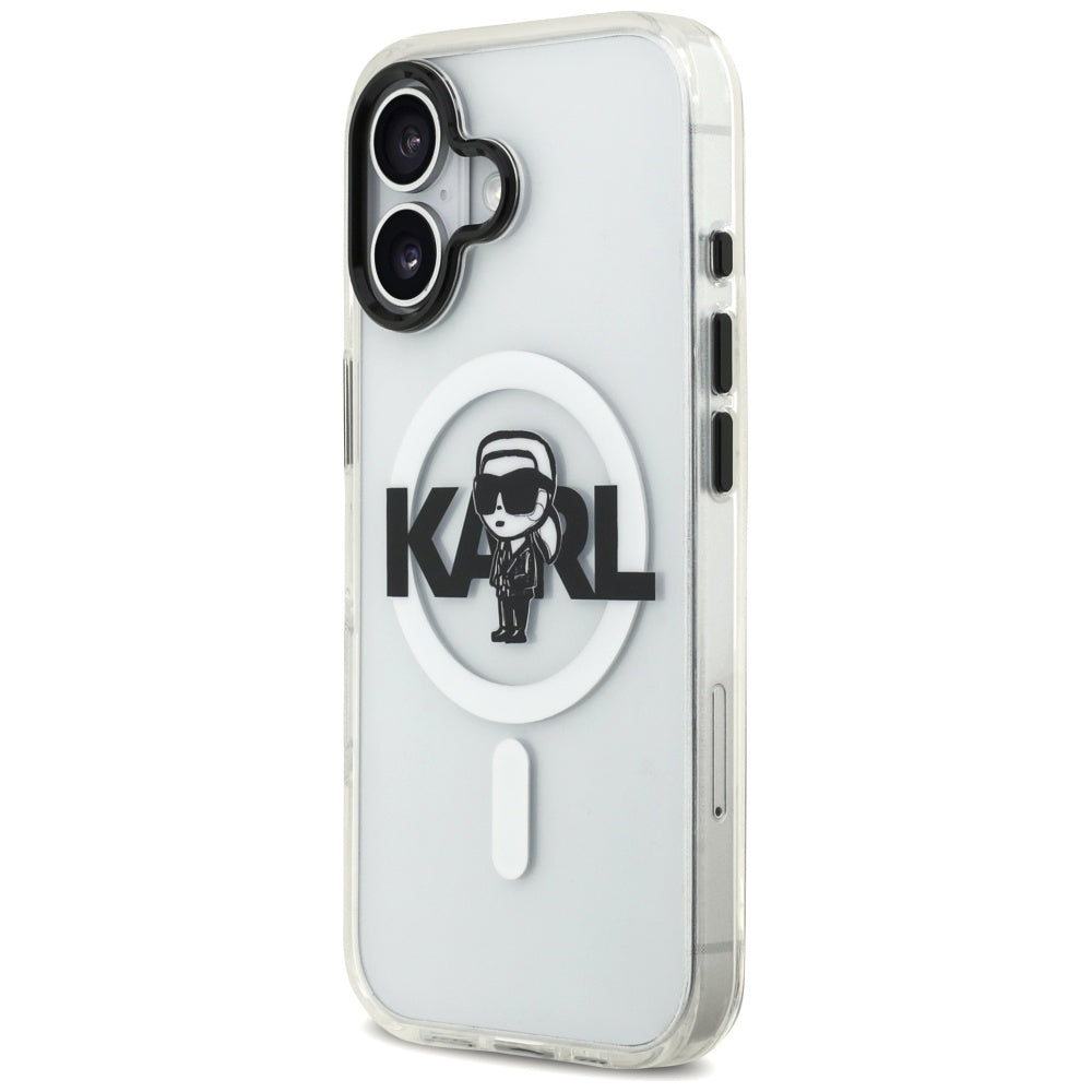 Custodia MagSafe per Apple iPhone 17, Karl Lagerfeld, IML Sketch Logo Karl, Trasparente