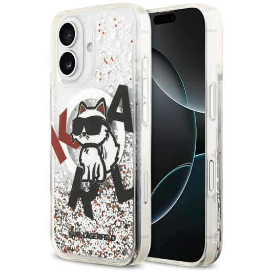 Custodia MagSafe per Apple iPhone 17, Karl Lagerfeld, Liquid Glitter Choupette Logo, Trasparente
