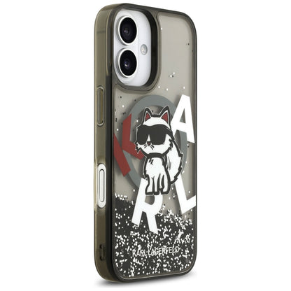 Custodia MagSafe per Apple iPhone 17, Karl Lagerfeld, Liquid Glitter Logo Choupette, Nera