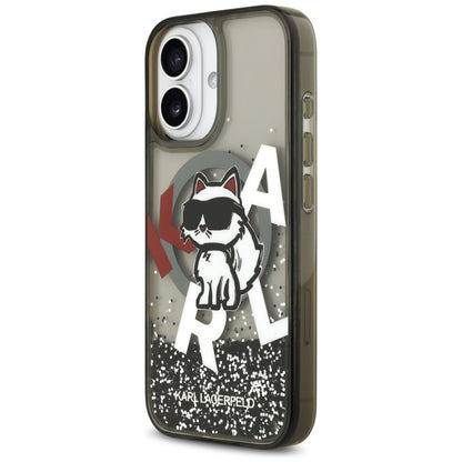 Custodia MagSafe per Apple iPhone 17, Karl Lagerfeld, Liquid Glitter Logo Choupette, Nera