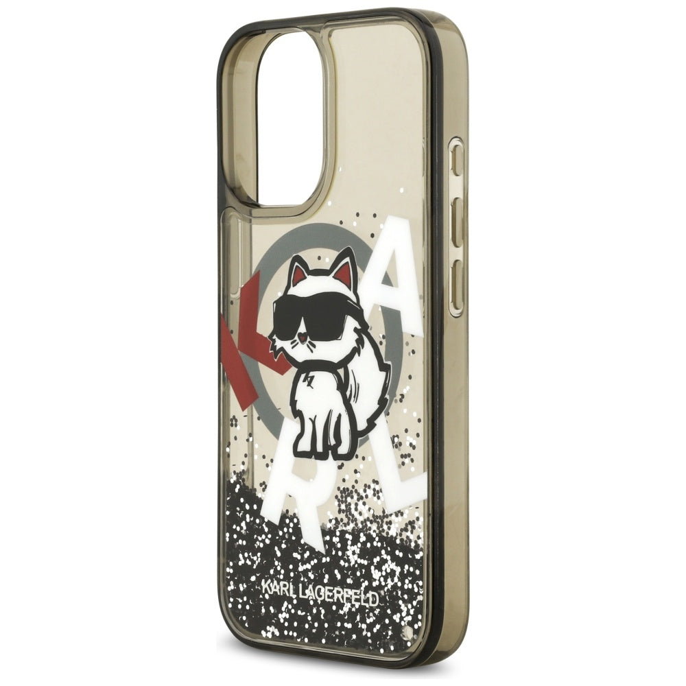 Custodia MagSafe per Apple iPhone 17, Karl Lagerfeld, Liquid Glitter Logo Choupette, Nera