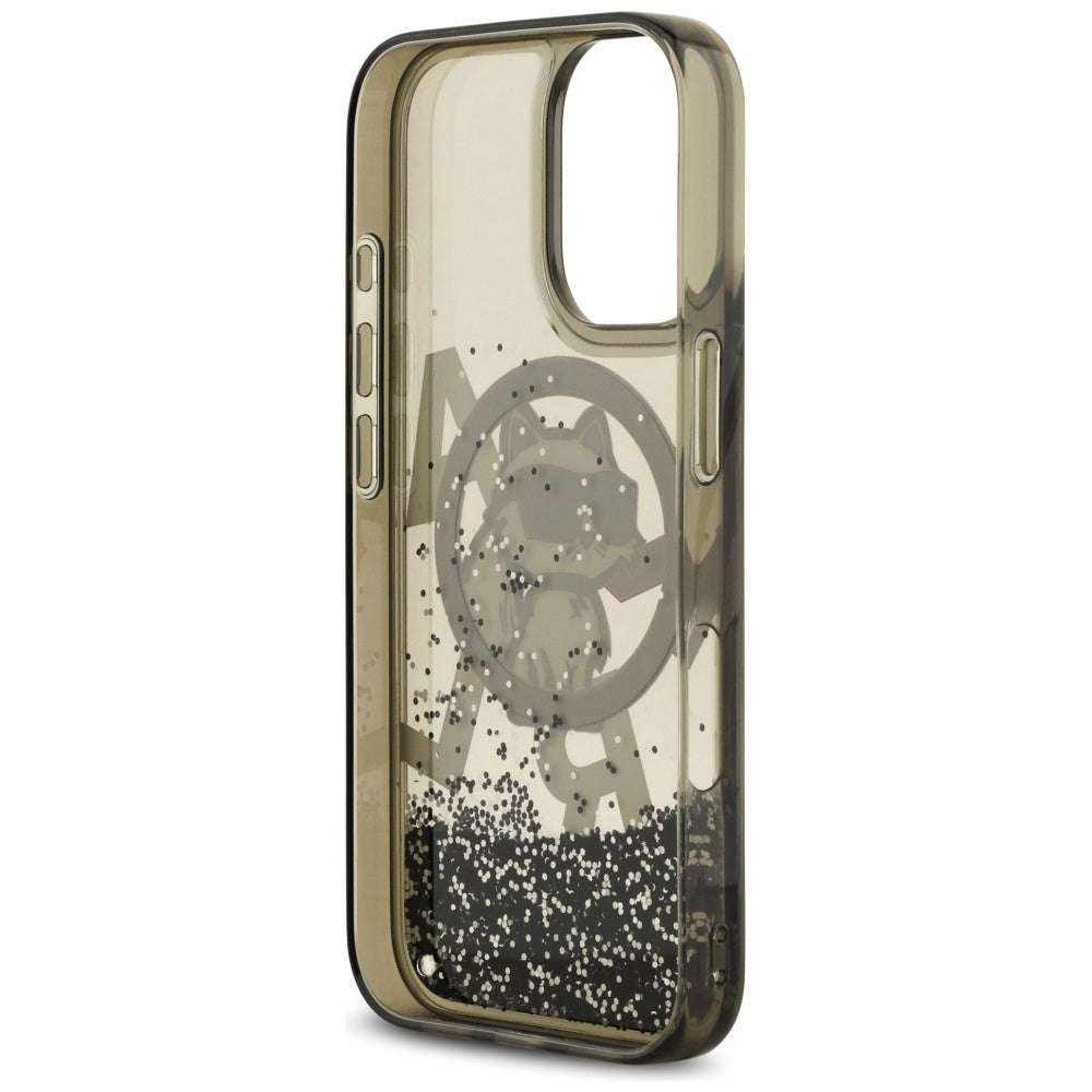 Custodia MagSafe per Apple iPhone 17, Karl Lagerfeld, Liquid Glitter Logo Choupette, Nera
