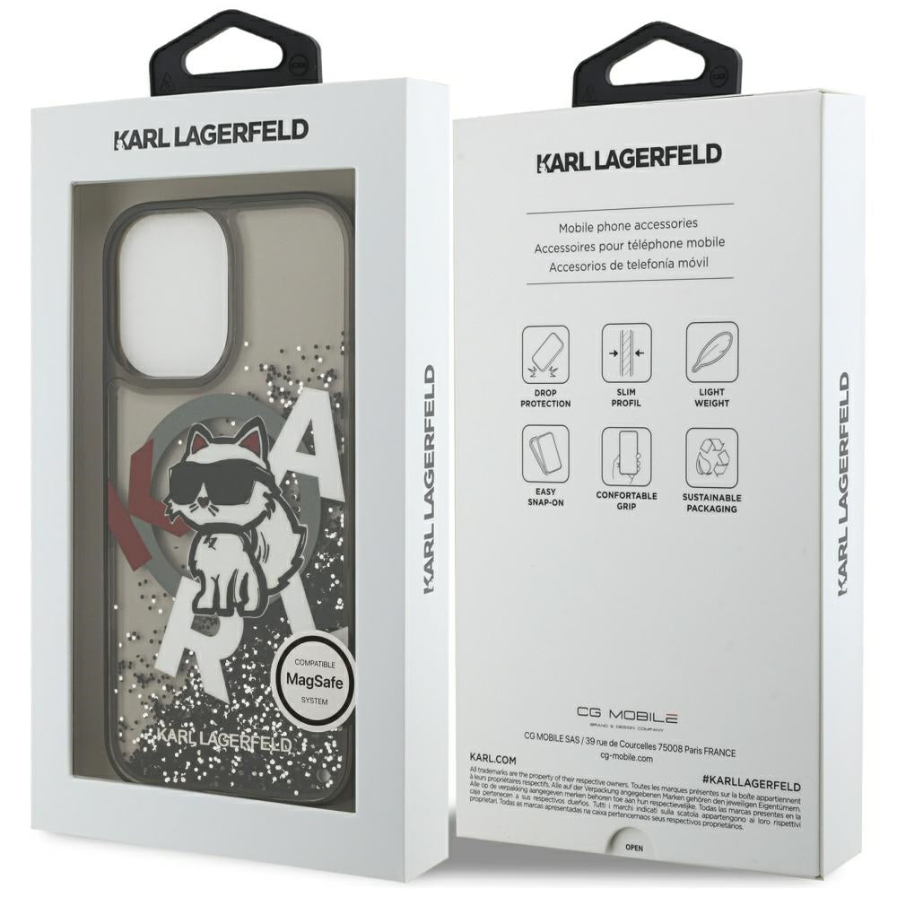 Custodia MagSafe per Apple iPhone 17, Karl Lagerfeld, Liquid Glitter Logo Choupette, Nera