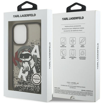 Custodia MagSafe per Apple iPhone 17, Karl Lagerfeld, Liquid Glitter Logo Choupette, Nera