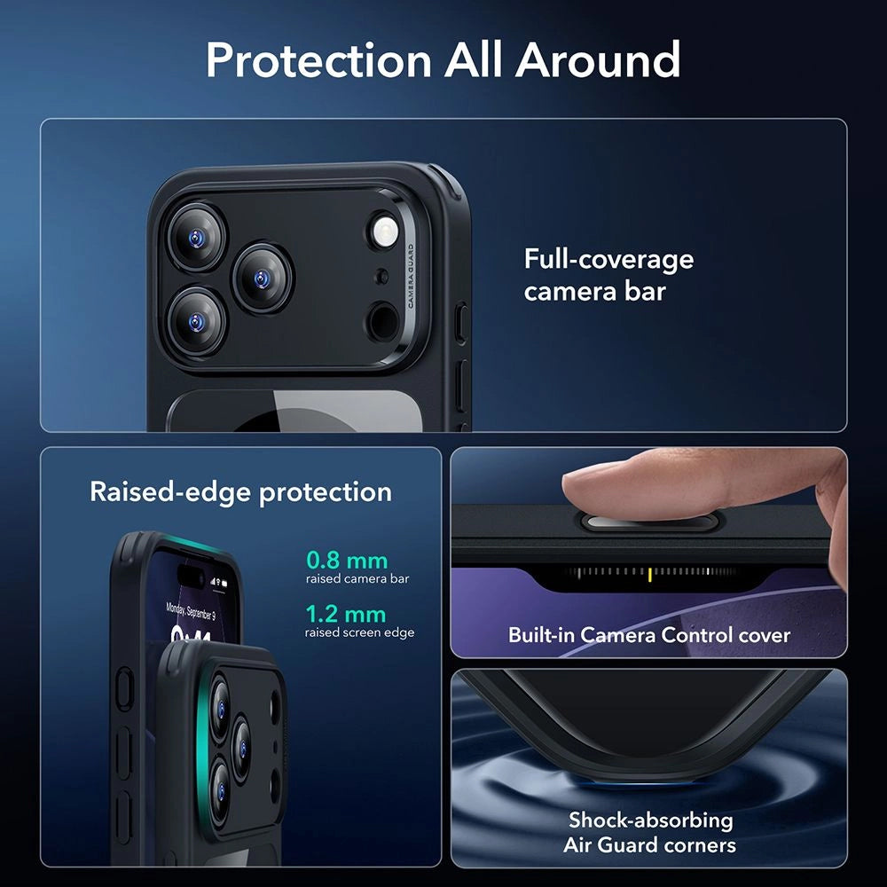 Custodia MagSafe per Apple iPhone 17 Pro, ESR, Classic Hybrid con Protezione Schermo, Nera Trasparente